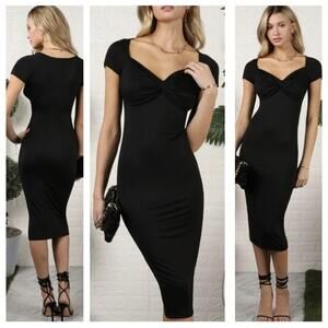 Hidden Brand Women's Sweetheart Neckline Twisted Front Bodycon Midi Dress Size L